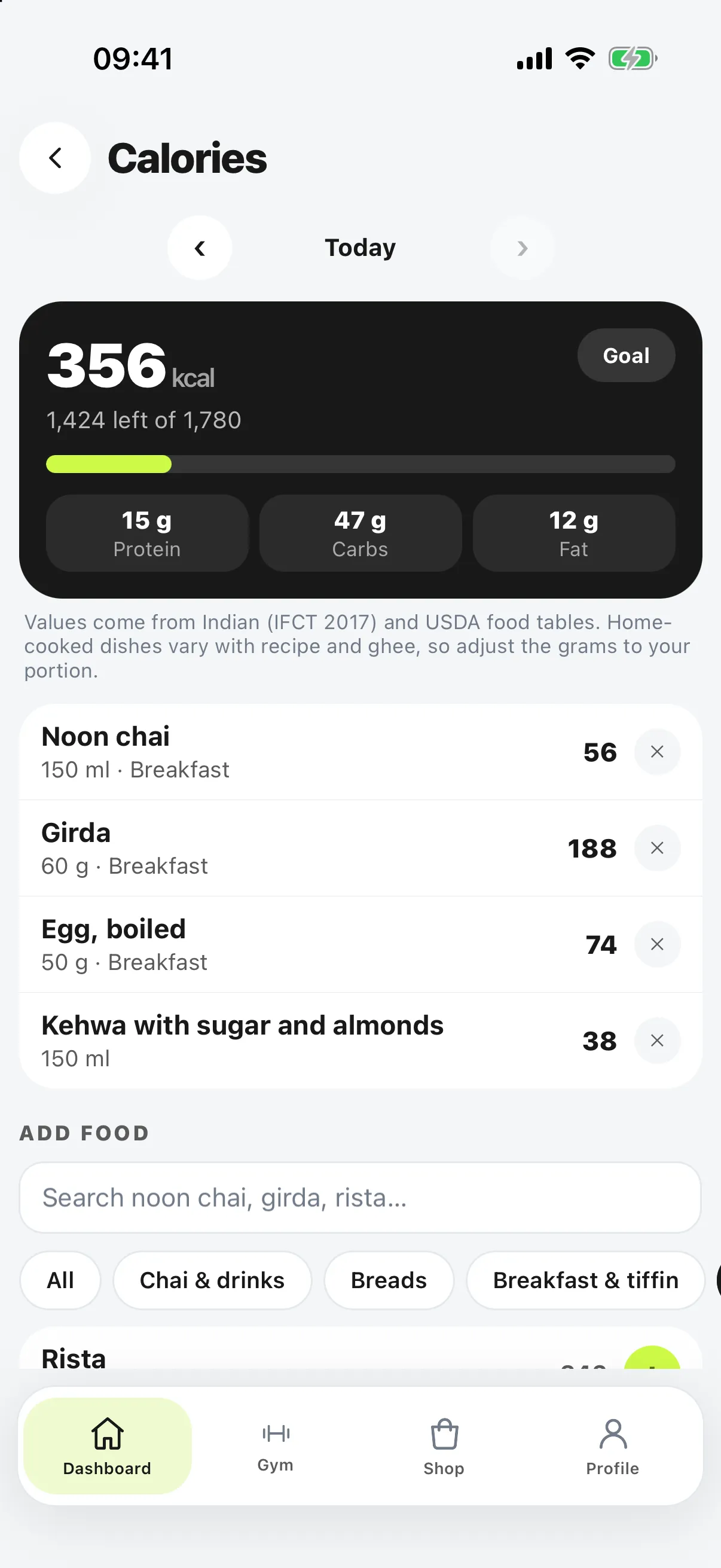 Calorie tracker with wazwan dishes such as rogan josh and rista